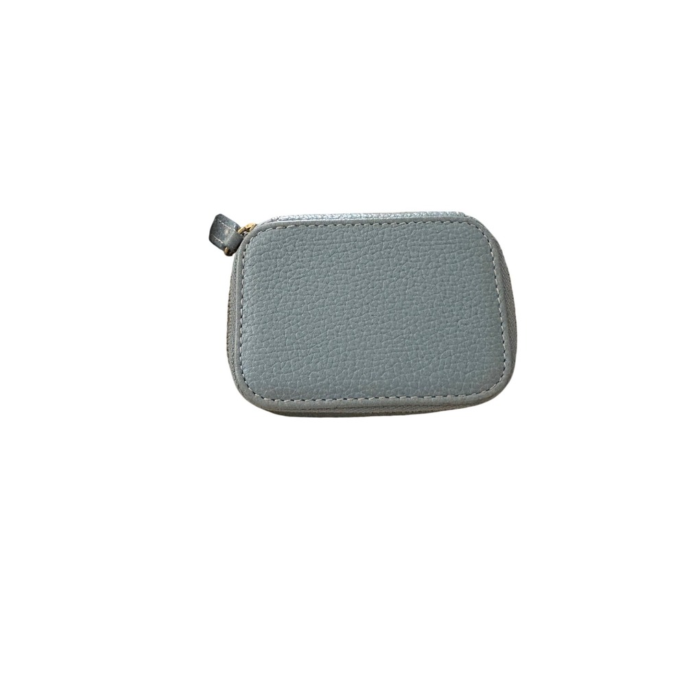 Coach Blue Grey Pebbled Leather Small Zip Around‎ Coin Purse Jewelry Case